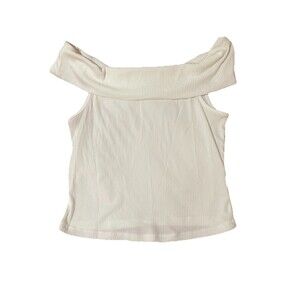 Iris Basic White Ribbed Off-the-Shoulder Crop Top